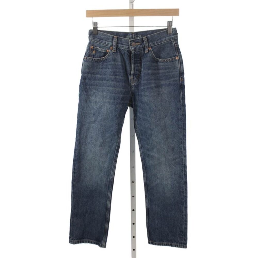 Etica Women Straight Jeans Blue Low Rise 100% Cotton Button Size 26